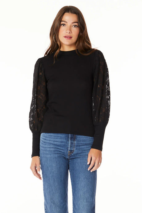 Mock Neck Lace Sleeve Top