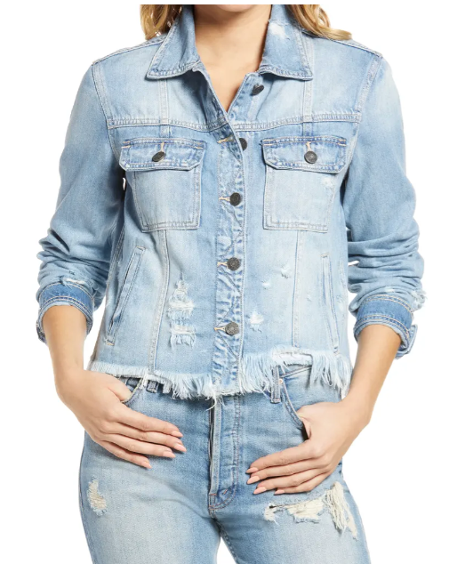 Women's frayed denim clearance jacket