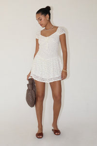 Floral Texture Mini Dress White