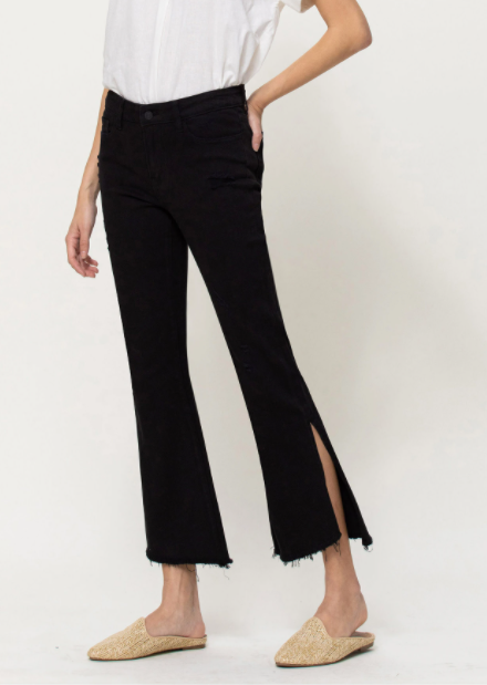 Slit Leg Crop Flare Black